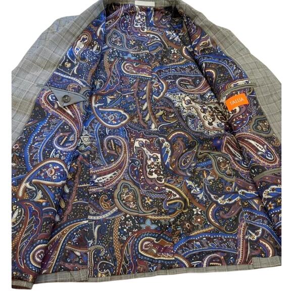 Tallia Verdello Slim-Fit Wool Blend Suit Separate Jacket Cream/Brown Size 36 - Picture 8 of 9